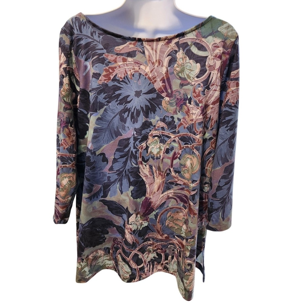 Soft Surroundings Women Large Floral Paisley Tunic Top 3/4 Sleeve Multi Color